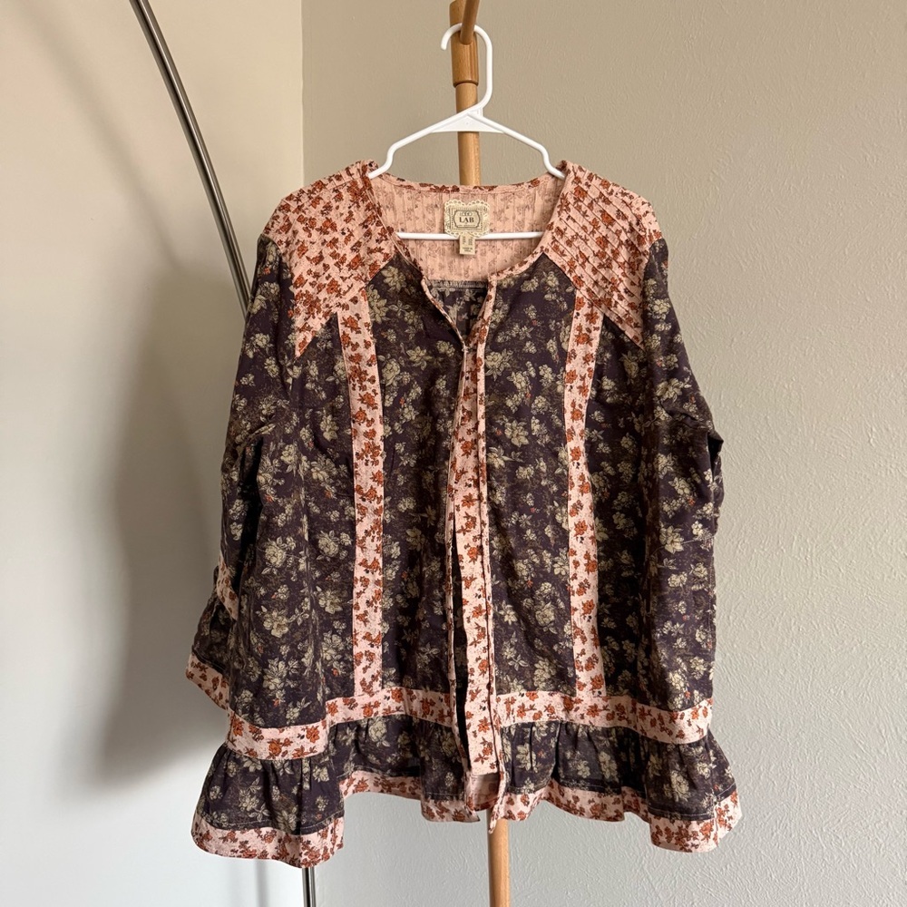 Logo Lab by Lori Goldstein Boho 3/4 Sleeve Crew Neck Bed Jacket Women’s Size 1X - Picture 5 of 12